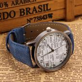 Denim Wrist Watch with Newspaper Designed Dial for
